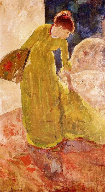 Woman Standing, Holding A Fan by Mary Cassatt