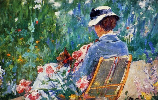 Lydia Seated In The Garden With A Dog In Her Lap by Mary Cassatt