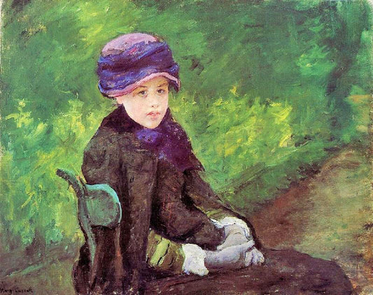 Susan Seated Outdoors Wearing A Purple Hat by Mary Cassatt