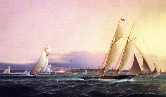Schooner Resolute Leading The Fleet Around Castle Garden by James E. Buttersworth