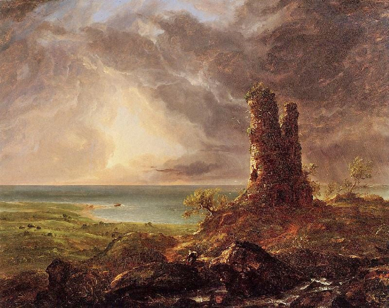 Romantic Landscape With Ruined Tower by Thomas Cole