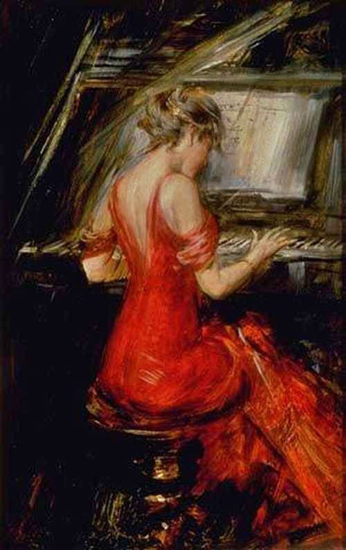 lady in a red dress painting The Woman by Giovanni Boldini PU Leather Dress Halter group:LORIS-28 Luxury Satin Colors:Pink Rose