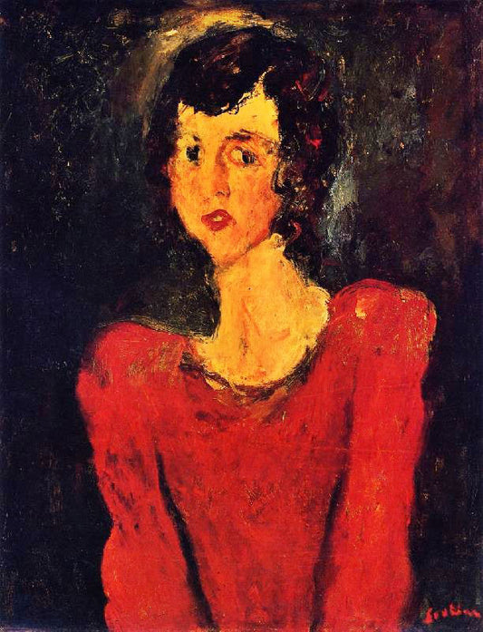 Woman In Red Against Blue Background by Chaim Soutine