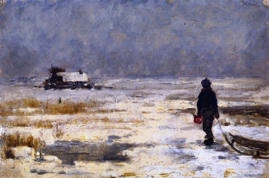 Boy With Sled In A Winter Landscape by Franz Marc