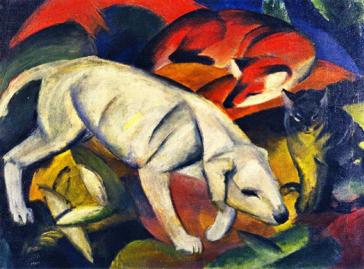 Three Animals, Dog, Fox And Cat by Franz Marc