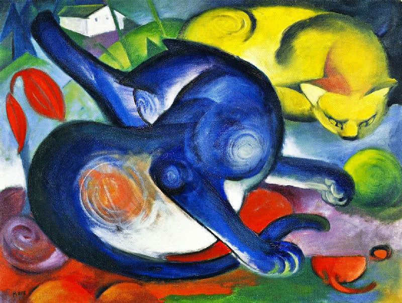 TWO CATS, BLUE AND YELLOW