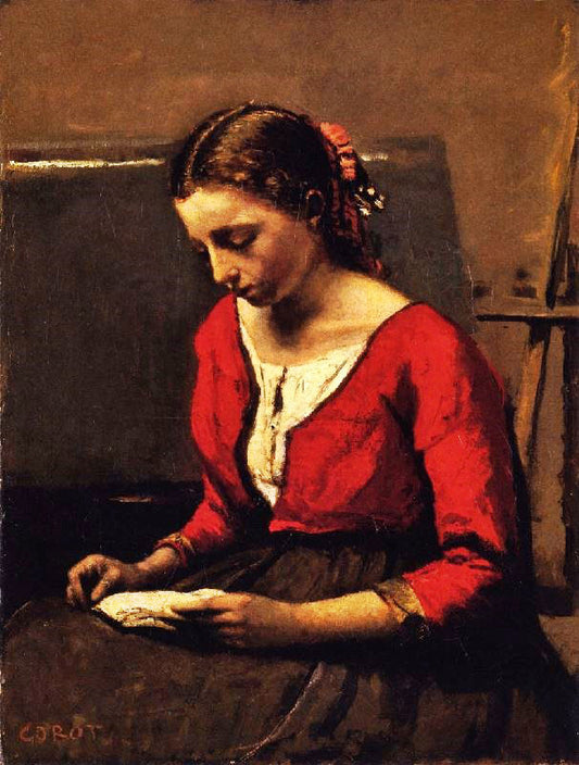 A Girl Reading by Jean-Baptiste-Camille Corot