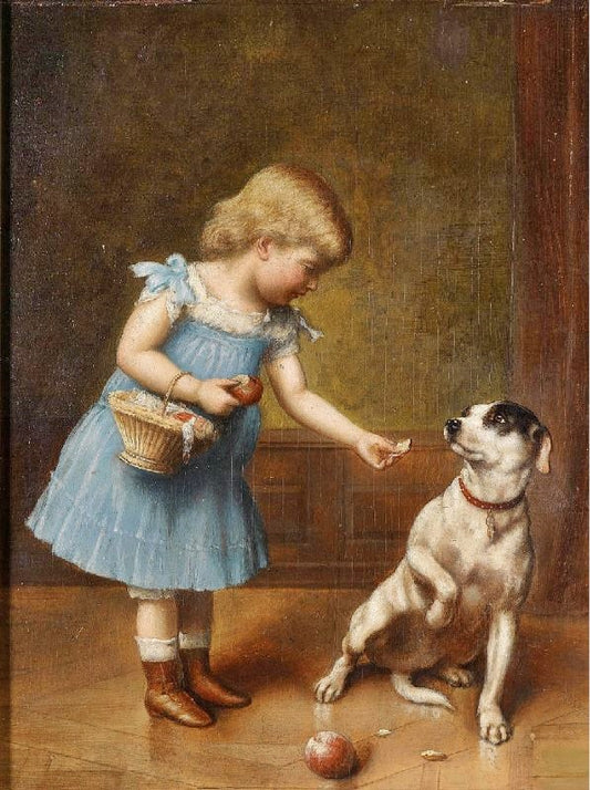 Young Girl Feeding A Dog by Carl Reichert
