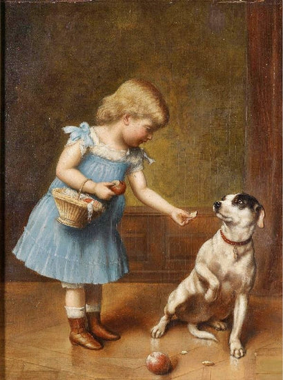 Young Girl Feeding A Dog by Carl Reichert
