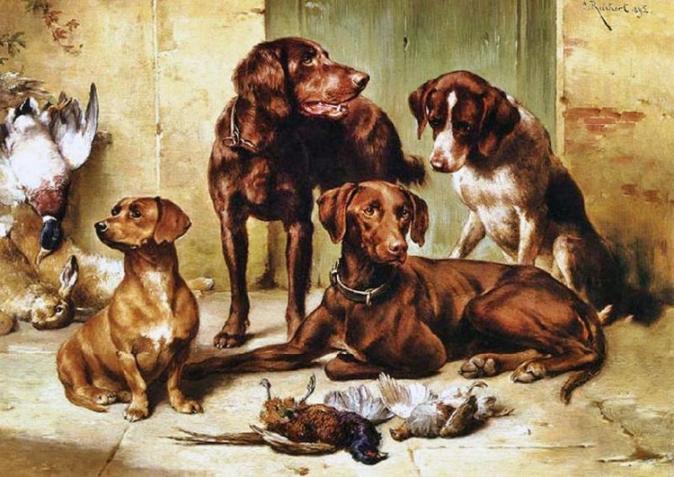 Hunting Dogs With Prey by Carl Reichert
