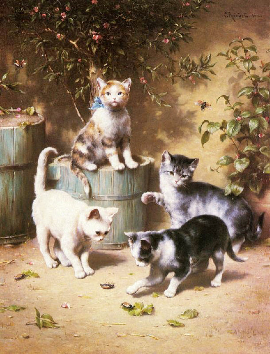 Kittens Playing With Beetles by Carl Reichert