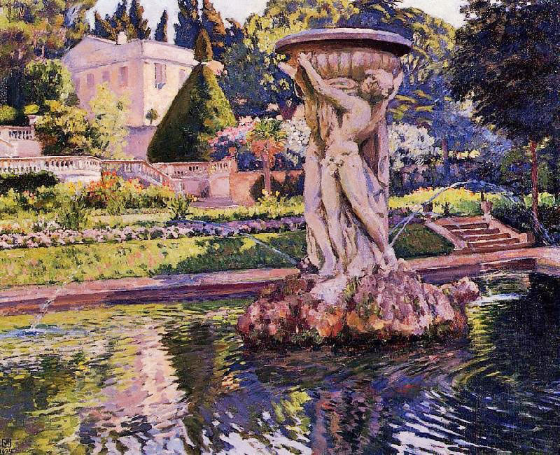 Garden With Villa And Fountain by Theo van Rysselberghe