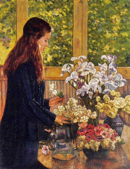 Young Girl With A Vase Of Flowers by Theo van Rysselberghe