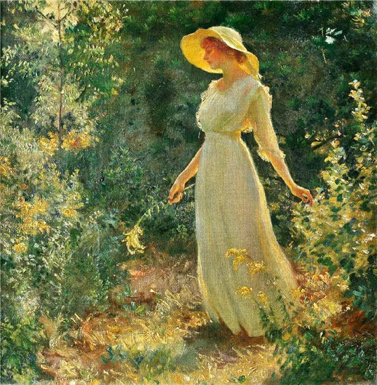 Woman In A White Dress In A Garden by Charles Courtney Curran