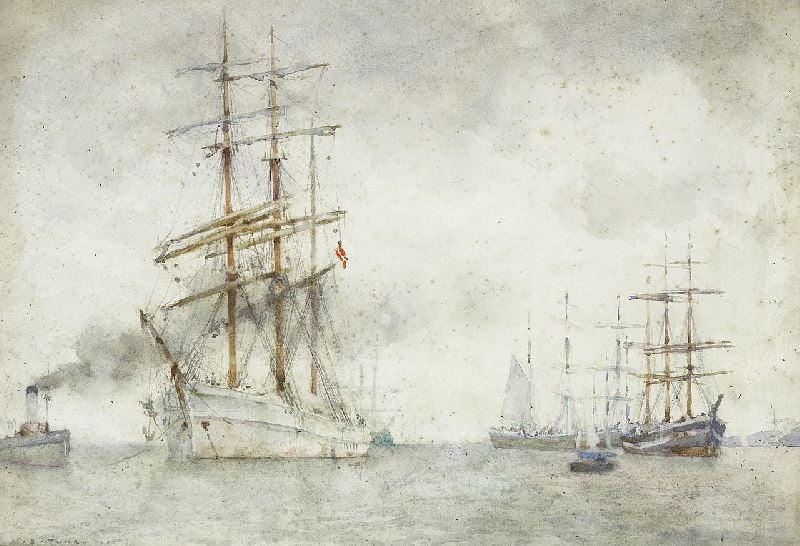 A NORWEGIAN WINDJAMMER IN FALMOUTH ROADS