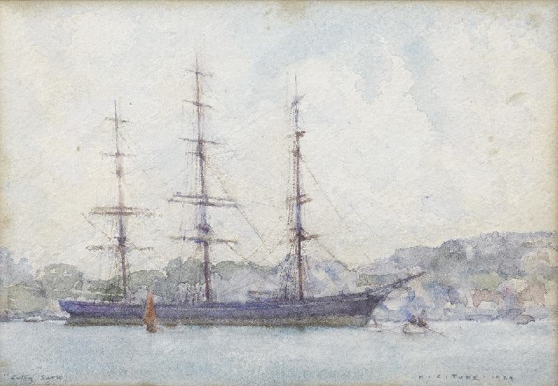 The Cutty Sark Moored In Falmouth Harbour by Henry Scott Tuke