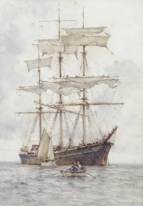 A Full-Rigged Three-Master Making Ready To Sail by Henry Scott Tuke