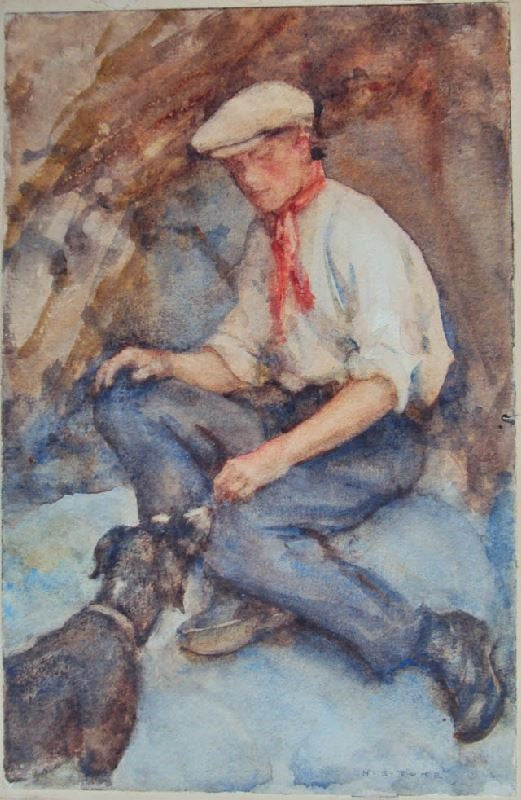 Charlie Mitchell And His Dog At The Beach by Henry Scott Tuke
