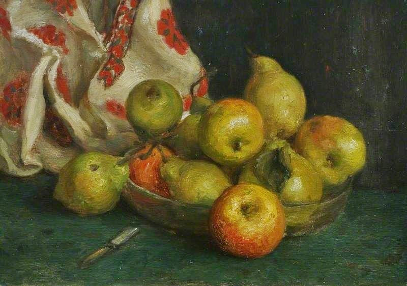 DISH OF FRUIT WITH CLOTH