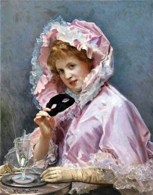 YOUNG LADY WITH A MASK AND GLASS OF ABSINTHE