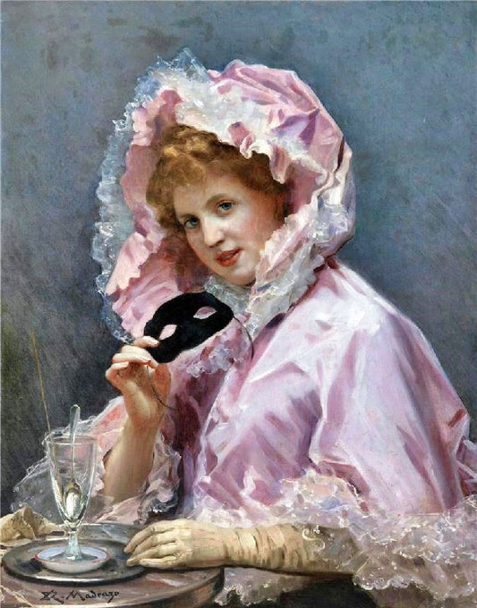 Young Lady With A Mask And Glass Of Absinthe by Raimundo de Madrazo y Garreta