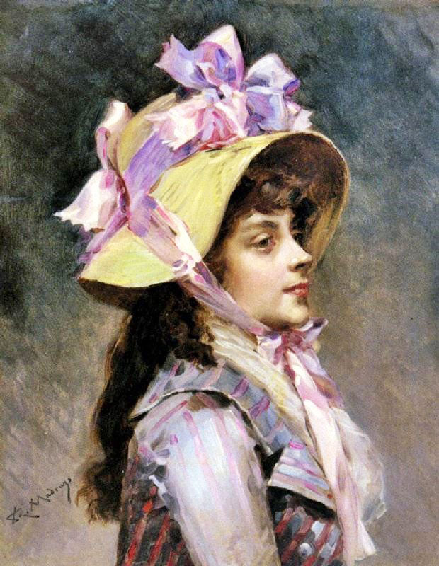 Portrait Of A Lady In Pink Ribbons by Raimundo de Madrazo y Garreta