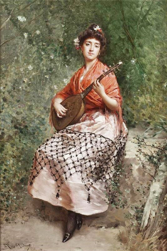 The Beautiful Bandurria Player by Raimundo de Madrazo y Garreta