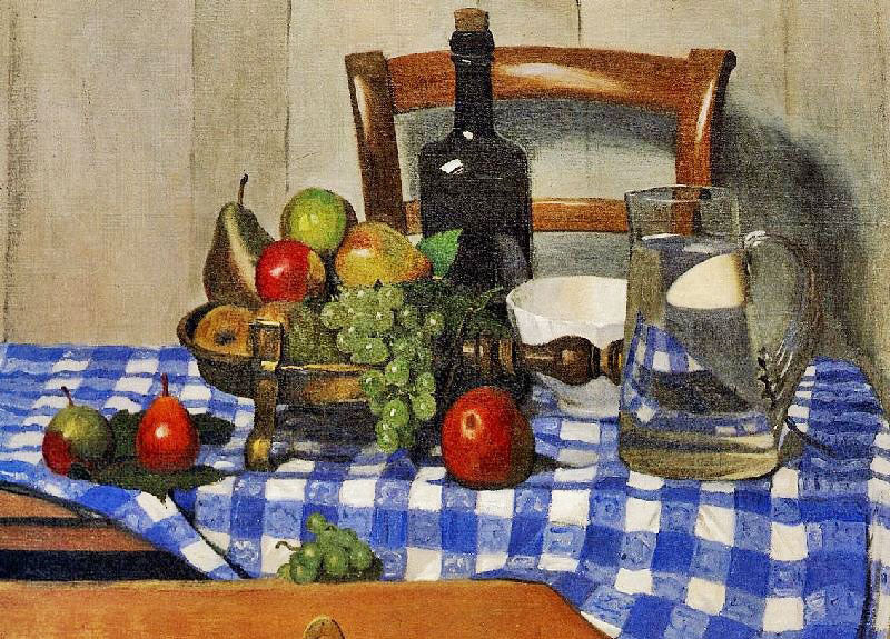 STILL LIFE WITH BLUE CHECKERED TABLECLOTH