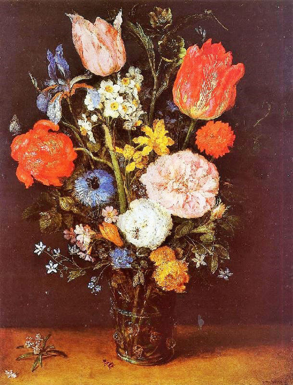 Flowers In A Glass Vase by Jan Brueghel the Elder