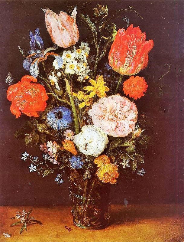 Flowers In A Glass Vase by Jan Brueghel the Elder