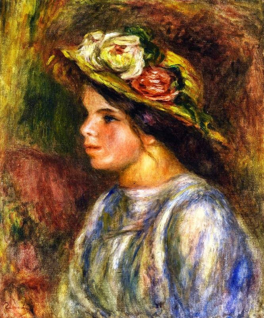 Bust Of A Woman, Straw Trimmed Hat by Pierre Auguste Renoir