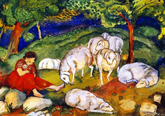 Shepherdess With Sheep by Franz Marc