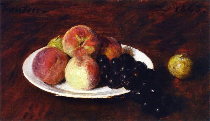 Peaches And Grapes On A White Plate by Henri Fantin-Latour