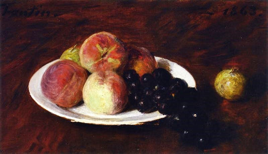 Peaches And Grapes On A White Plate by Henri Fantin-Latour