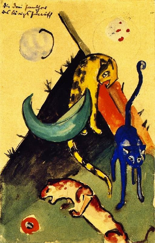 The Three Panthers Of King Jussuff by Franz Marc