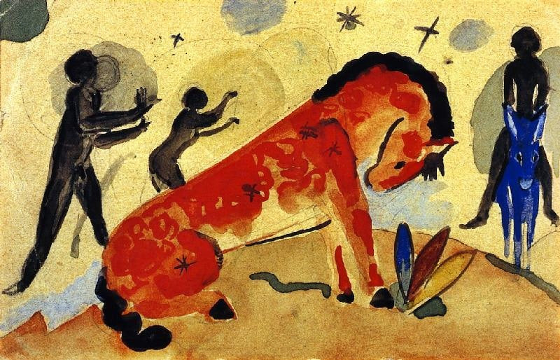 RED HORSE WITH BLACK FIGURES