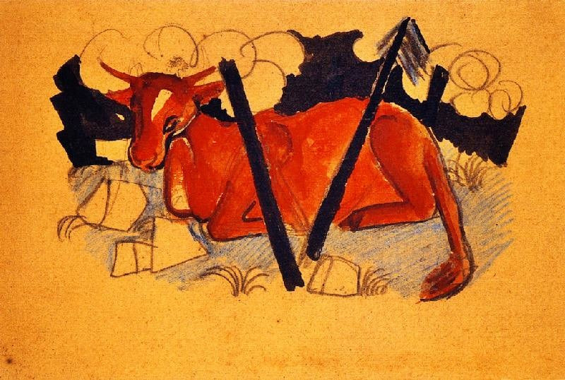 LYING RED COW