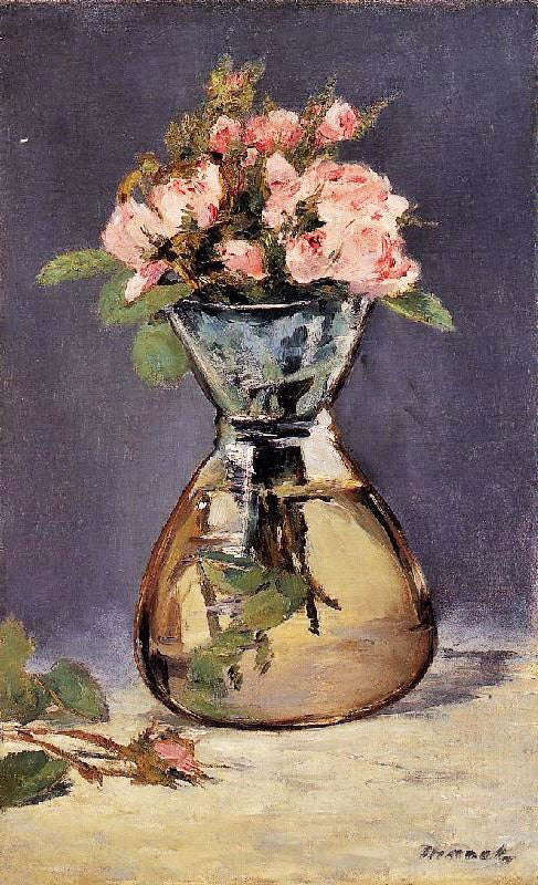MOSS ROSES IN A VASE