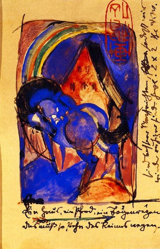 Horse And House With Rainbow by Franz Marc