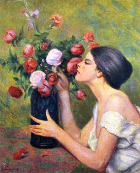 Woman With Rose Bouquet by Federico Zandomeneghi