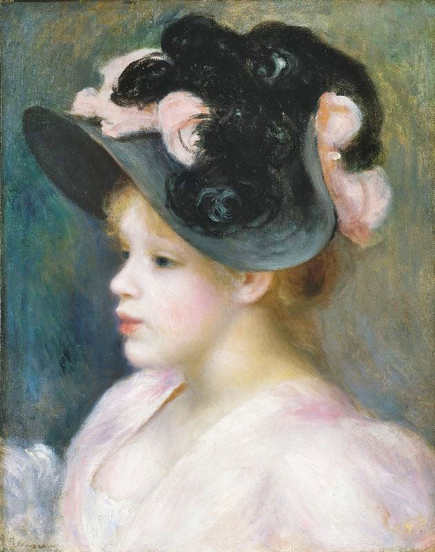 Young Girl In A Pink-And-Black Hat by Pierre Auguste Renoir