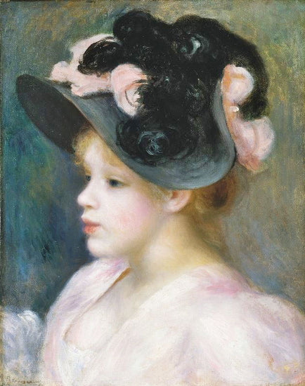 Young Girl In A Pink-And-Black Hat by Pierre Auguste Renoir