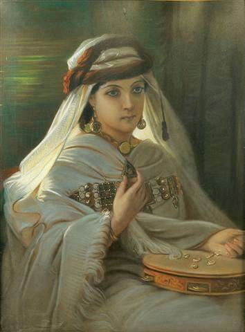 Jeune Marocaine Au Tambourin, Young Moroccan With Tambourine by Constant Joseph Brochart