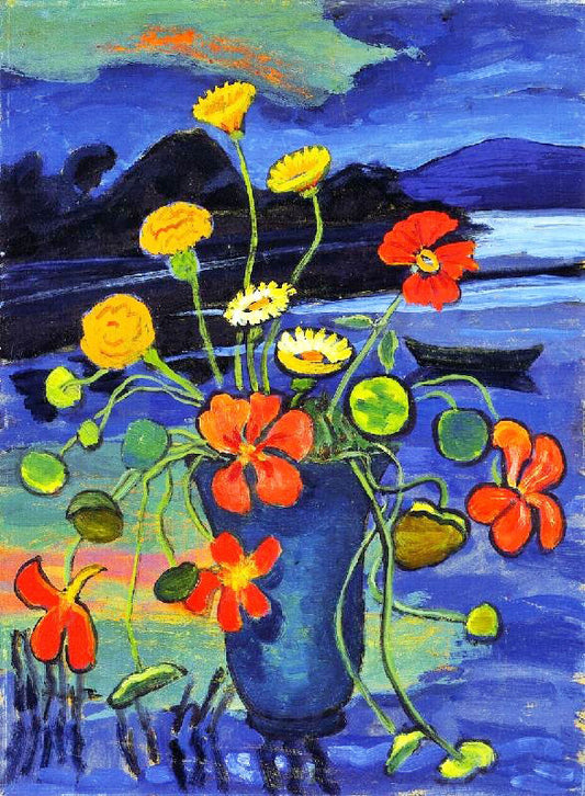 Floral Still Life In Front Of A Landscape by Gabriele Münter