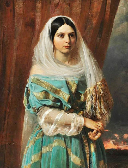 Dark-Haired Beauty In A Turquoise Dress by Elisabeth Jerichau-Baumann