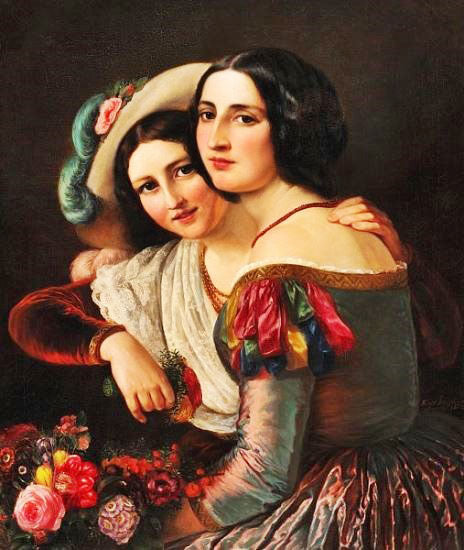 Two Young Italian Women Dressed For The Carnival by Elisabeth Jerichau-Baumann