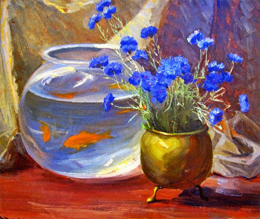 Goldfish Bowl And Flowers by Jean Mannheim
