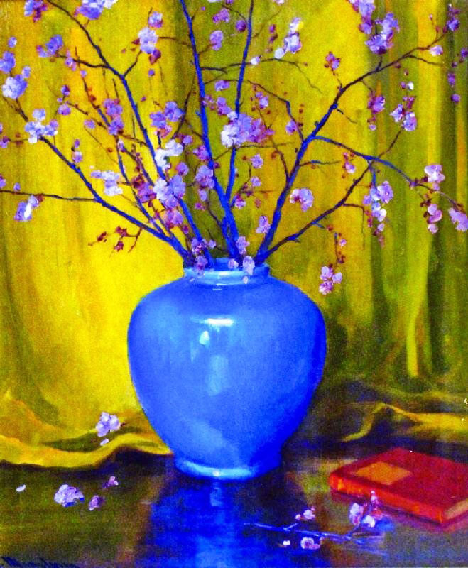 Vase And Cherry Blossoms by Jean Mannheim