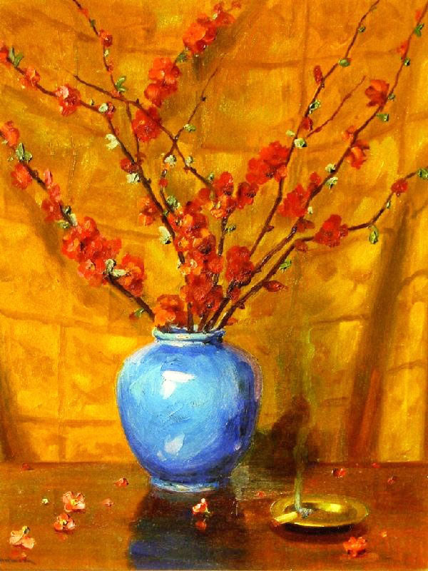 Blue Vase And Blossoms by Jean Mannheim