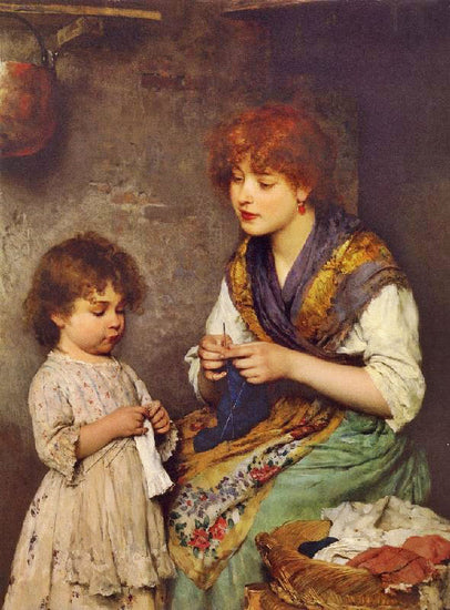 The Knitting Lesson by Eugene de Blaas